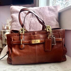 Coach Chelsea Jayden Brown Leather Shoulder Bag with brass hardware